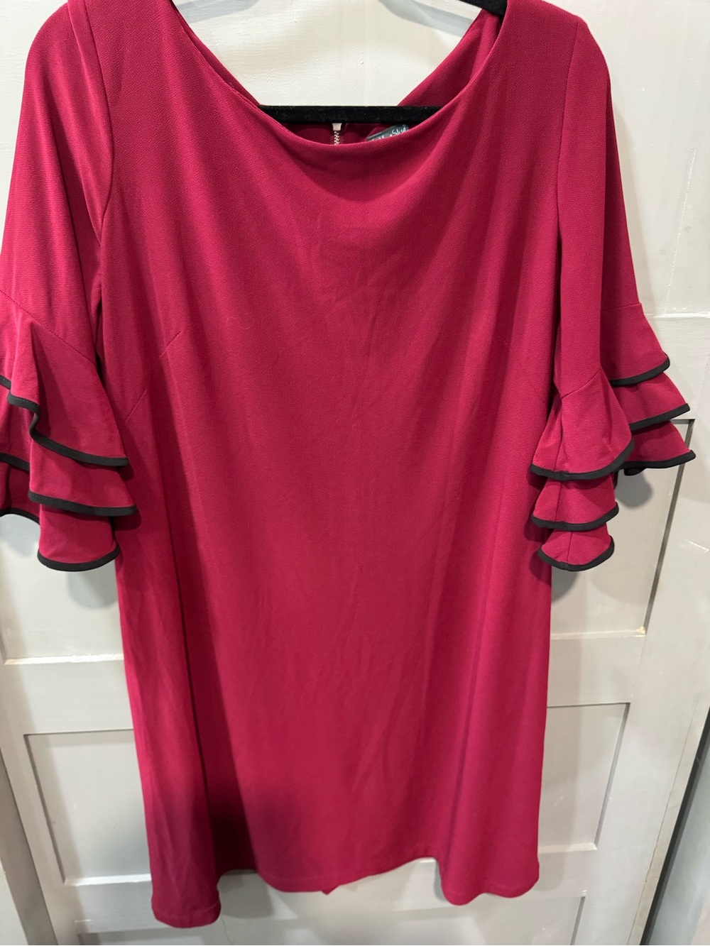 Gabby Skye crimson red Layered Ruffle Sleeve Midi Dress
